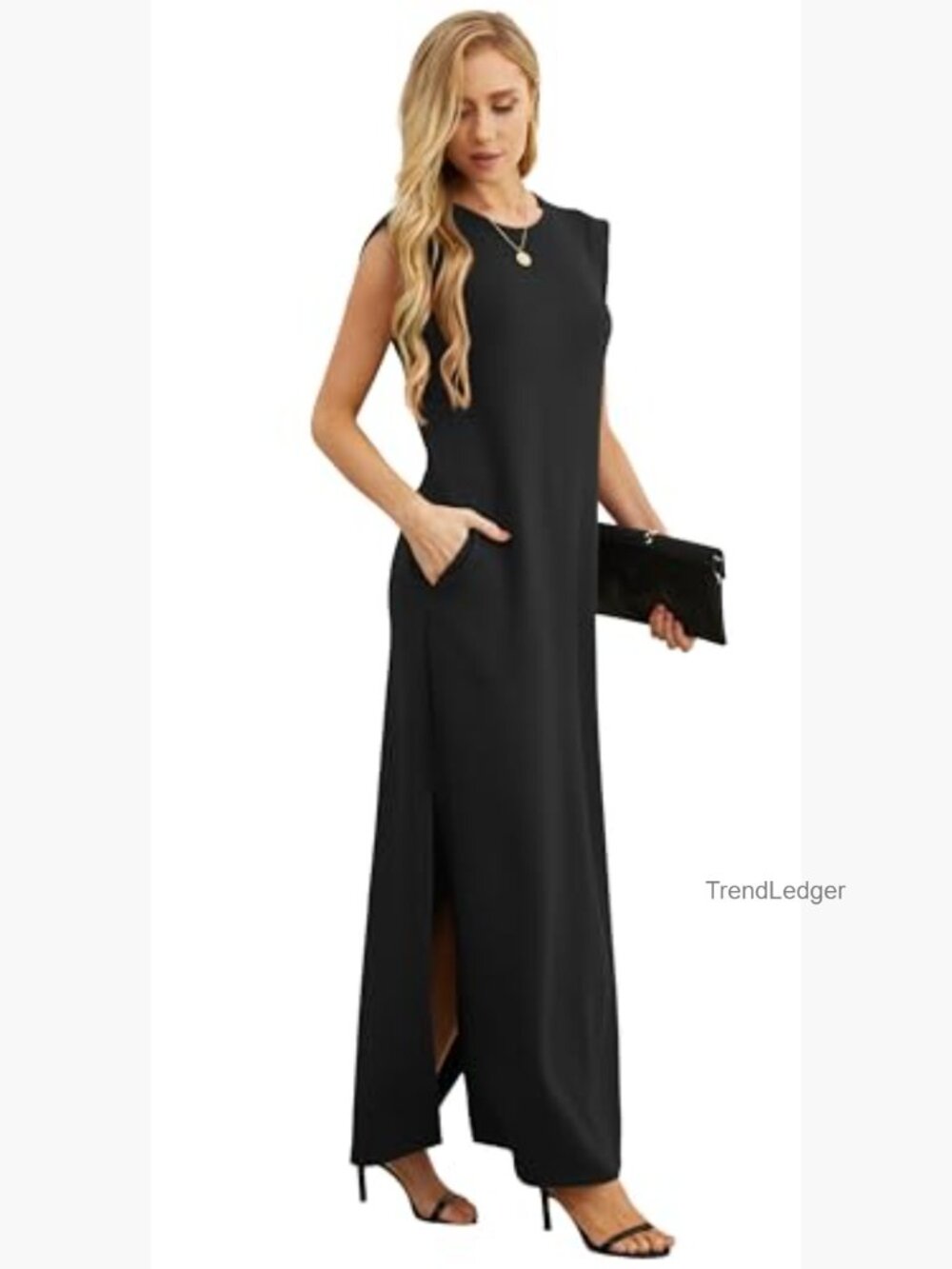 Womens Casual Long Maxi Dress with Pockets Sleeveless Loose Fit - Picture 4 of 7